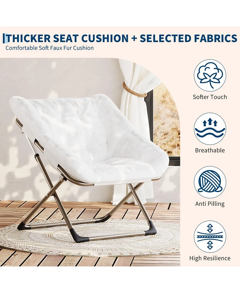gaomon Collapsible Lounge Chair Set of 2, Faux Fur Accent, Triangular Metal Frame, for Bedroom and Living Room