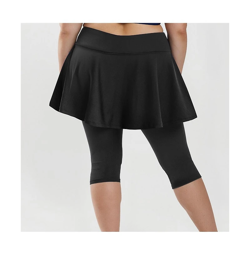 Calypsa Plus Flared Swim Skort With Capri Leggings