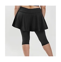 Calypsa Plus Flared Swim Skort With Capri Leggings