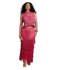 Eloquii Women's Patbo Fringe Detail Crochet Top