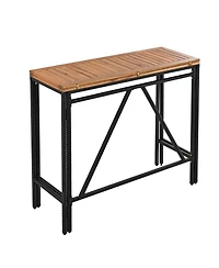 Streamdale Furniture Piece Acacia Wood and Wicker Outdoor Bar Height Dining Set with Cushions