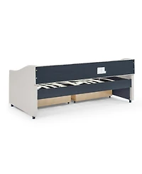 Clihome Daybed with Drawers Upholstered Tufted Sofa Bed, Button on Back and Copper Nail Waved Shape Arms