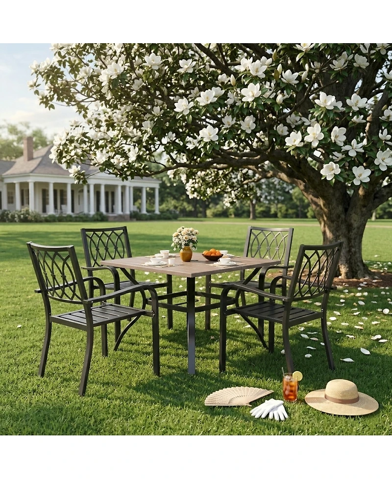 Streamdale Furniture Outdoor Patio Dining Set with Iron Chairs and Square Metal Table