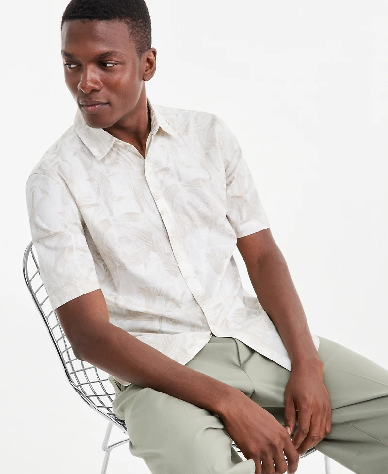 Alfani Men's Brushed Geometric Poplin Short-Sleeve Shirt, Macy's Exclusive