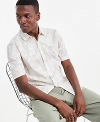 Alfani Men's Brushed Geometric Poplin Short-Sleeve Shirt, Macy's Exclusive