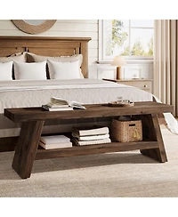 Tribesigns 2-Tier Entryway Bench, Hallway Foyer Solid Wood Seating with Open Shelves