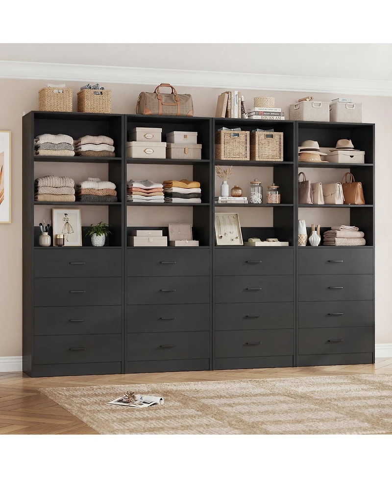 Aheaplus 1-4 Pieces 21.3inch Closet Drawer System, Walk-in Tower with 4 Wooden Drawers and Shelves
