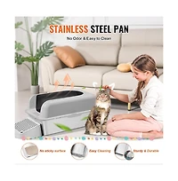 Ruie Stainless Steel Cat Litter Box Xl 6 In Deep With Scoop Filter Foot Board