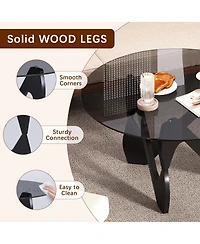 Vlsrka Modern Round Glass Coffee Table, Sculptural Cutout Base Design