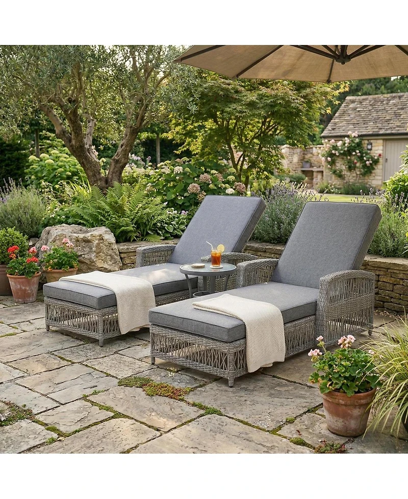 Streamdale Furniture 2-Piece Outdoor Wicker Reclining Chaise Lounge Set with Cushions