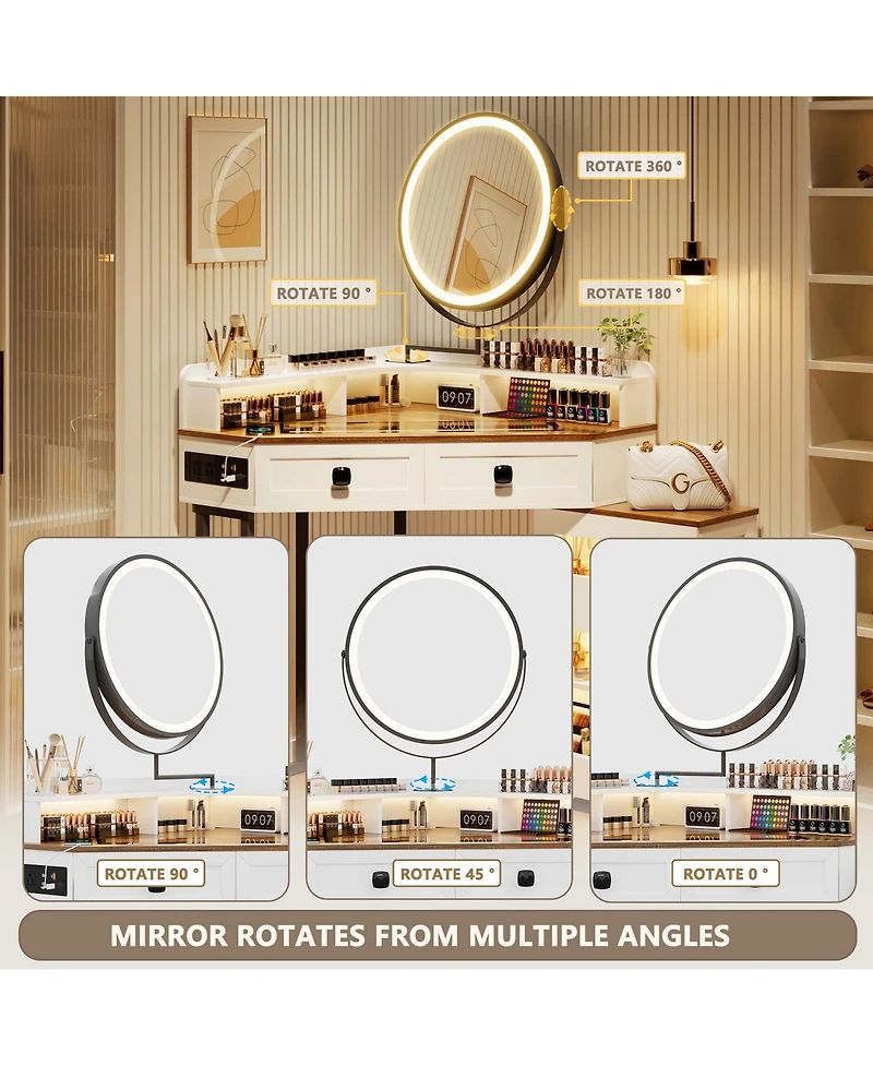 Vlsrka Corner Vanity with Mirror and Lights