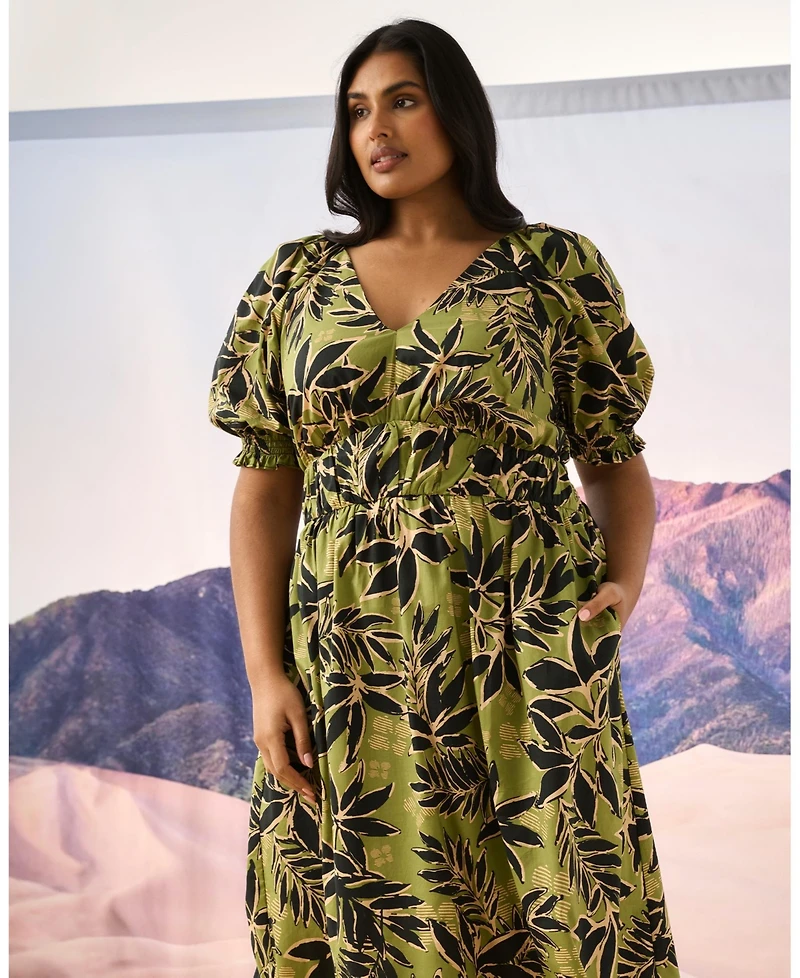 Estelle Wildleaf Cotton Midi Dress