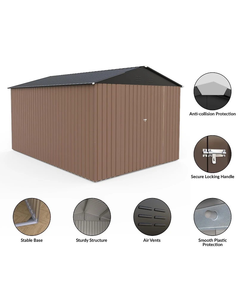 Homfan 8 x 12 Ft Galvanized Steel Outdoor Storage Shed Tool Room, Heavy Duty Garden Tool House with Vents and T-Handle Lock