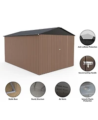 Homfan 8 x 12 Ft Galvanized Steel Outdoor Storage Shed Tool Room, Heavy Duty Garden Tool House with Vents and T-Handle Lock