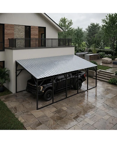 homfan 12x25 Ft Heavy Duty Carport, Galvanized Steel Frame with Vertical Profile Steel Roof, Vehicle Parking Shelter