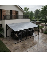homfan 12x25 Ft Heavy Duty Carport, Galvanized Steel Frame with Vertical Profile Steel Roof, Vehicle Parking Shelter