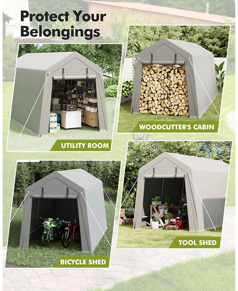 homfan 7x15 Ft Outdoor Storage Shed, All-Season Car Canopy, Motorcycle Shed, Heavy Duty Iron Frame with Pe Tarpaulin Cover for Lawn Mower