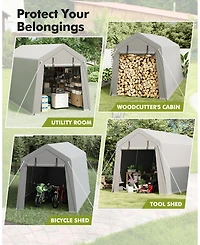 homfan 7x15 Ft Outdoor Storage Shed, All-Season Car Canopy, Motorcycle Shed, Heavy Duty Iron Frame with Pe Tarpaulin Cover for Lawn Mower
