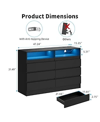 homfan Modern 6-Drawer Dresser with Led Lights and Usb Charging - Wide Storage Cabinet for Bedroom, Living Room, Entryway