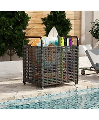 homfan Outdoor Poolside Storage Bin with Wheels, Mesh Sides, and 2 Handles for Floats, Noodles, Toys, Balls