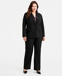 Kasper Plus Size One Button Blazer Mid Rise Straight Leg Pants