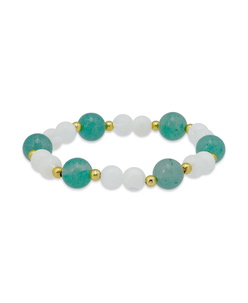 Macy's 14k Gold-Plated Over Brass Imitation Pearl Aventurine Beads Stretch Bracelet