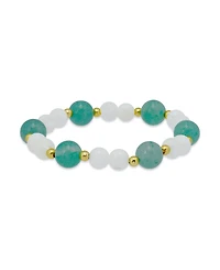 Macy's 14k Gold-Plated Over Brass Imitation Pearl Aventurine Beads Stretch Bracelet