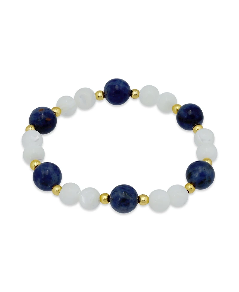 Macy's 14k Gold-Plated Over Brass Imitation Pearl Sodalite Beads Stretch Bracelet