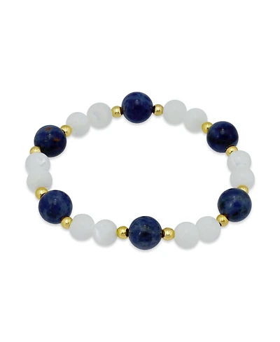 Macy's 14k Gold-Plated Over Brass Imitation Pearl Sodalite Beads Stretch Bracelet