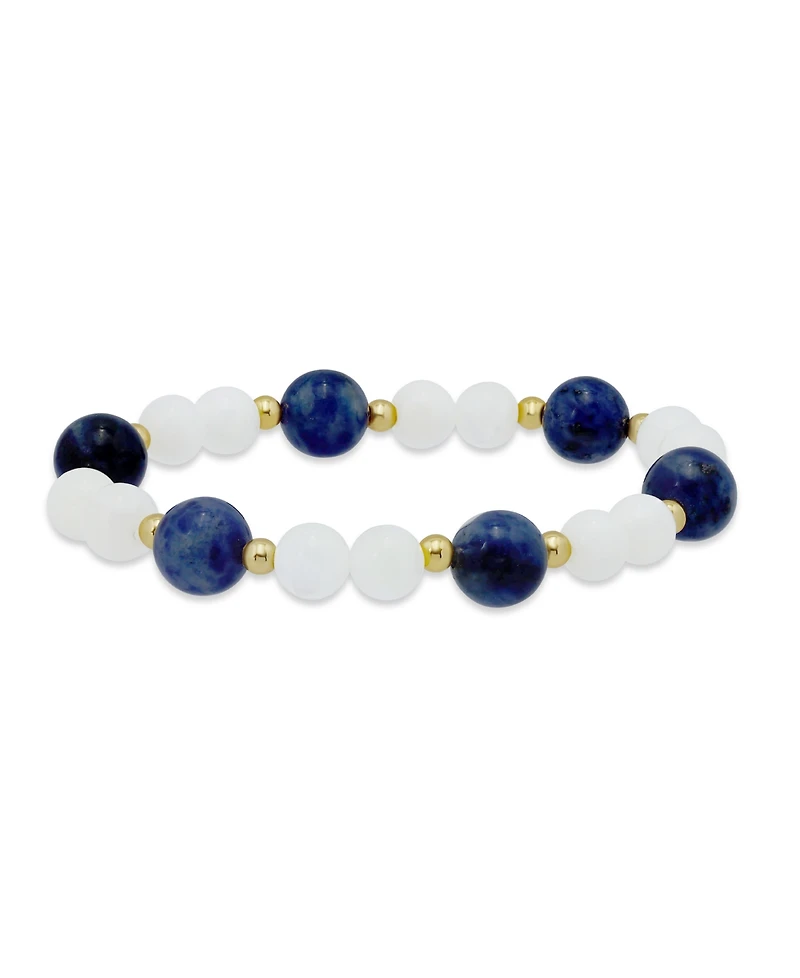 Macy's 14k Gold-Plated Over Brass Imitation Pearl Sodalite Beads Stretch Bracelet