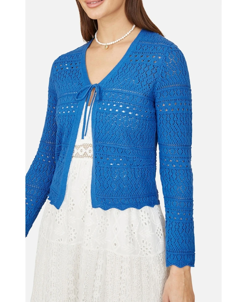 Yumi Women's Crochet Tie Front Cardigan