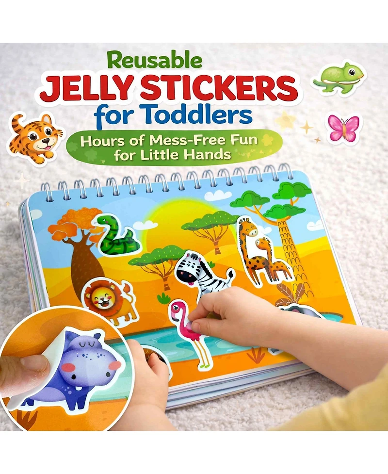 Quokka Jelly Sticker Books for Toddlers 1-3, 40+ Large Thick Reusable Stickers, Waterproof Washable Toddler Activity Busy Book