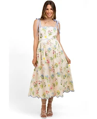 Pinkblush Maternity Cream Floral Shoulder Tie Scallop Trim Midi Dress