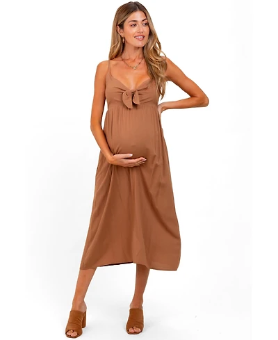 Pinkblush Maternity Camel Front Tie Sleeveless Midi Dress