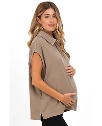 Pinkblush Maternity Mocha Pigment Dye Sleeveless Polo Oversized Top