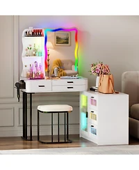 Vlsrka Lvifur Rgb Makeup Vanity Desk with Lights, Glass Top Table