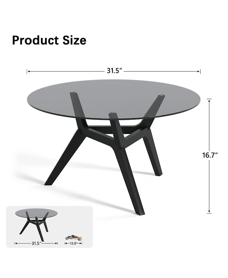 Vlsrka Minimalist Round Coffee Table with Tempered Glass and Geometric Legs