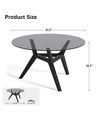 Vlsrka Minimalist Round Coffee Table with Tempered Glass and Geometric Legs