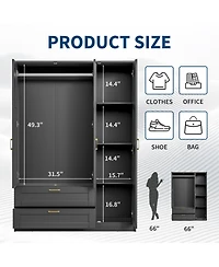 gaomon Storage Cabinet with 3 Doors, 2 Drawers, Hanging Rod, Soft-Close Hinges for Living Room, Entryway