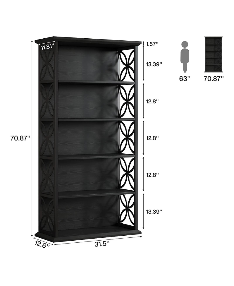 Tribesigns 6-Tier 71" Industrial Bookshelf with Metal Frame, Freestanding Open Shelves for Home, Office and Living Room