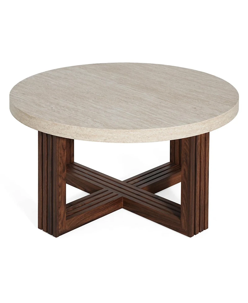 Streamdale Furniture Round Coffee Table Marble Pattern Top, Cross Base, Modern Center Table