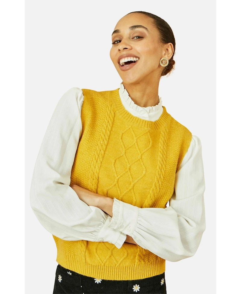 Yumi Women's Cable Knit Sleeveless Jumper