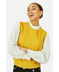 Yumi Women's Cable Knit Sleeveless Jumper