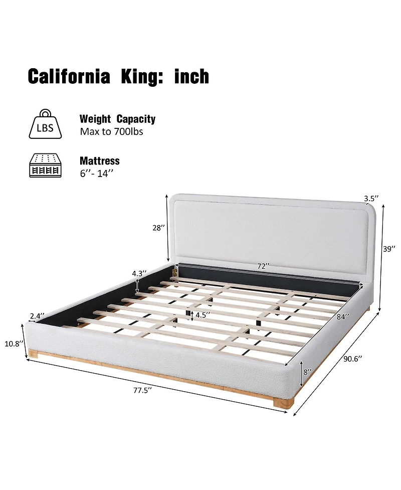 Streamdale Furniture California King Boucle Curved Headboard Bed Frame
