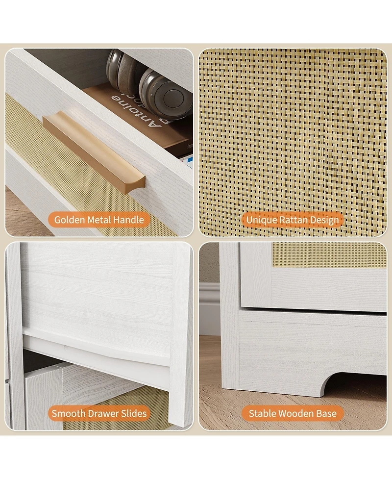 homfan 12-Drawer Rattan Dresser, Modern Chest of Drawers with Rattan Panels, Storage Organizer for Bedroom Nursery Entryway Living Room