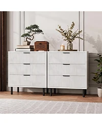 homfan 27inch Fluted Dresser - Set of 2 Wooden Chest with 3 Drawers, Metal Legs, Bedside Table with Storage, Anti-Tipping Device