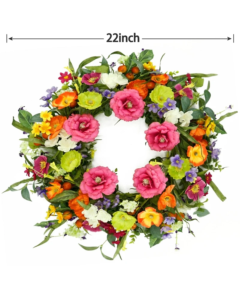 Gnuadz 22" Artificial Peony Poppy Lavender Wreath Door Wall Decor
