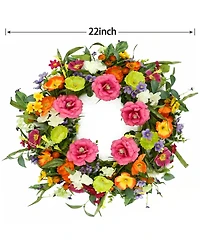 Gnuadz 22" Artificial Peony Poppy Lavender Wreath Door Wall Decor
