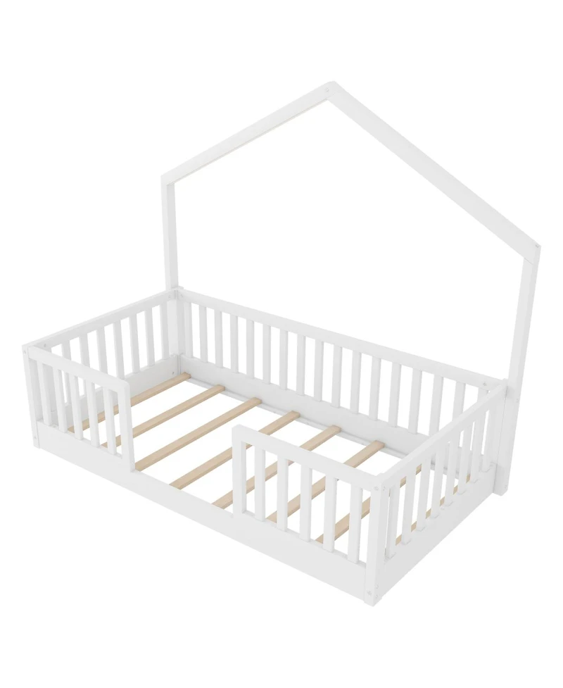 Streamdale Furniture Wooden Montessori Floor Bed with High Rails and Light
