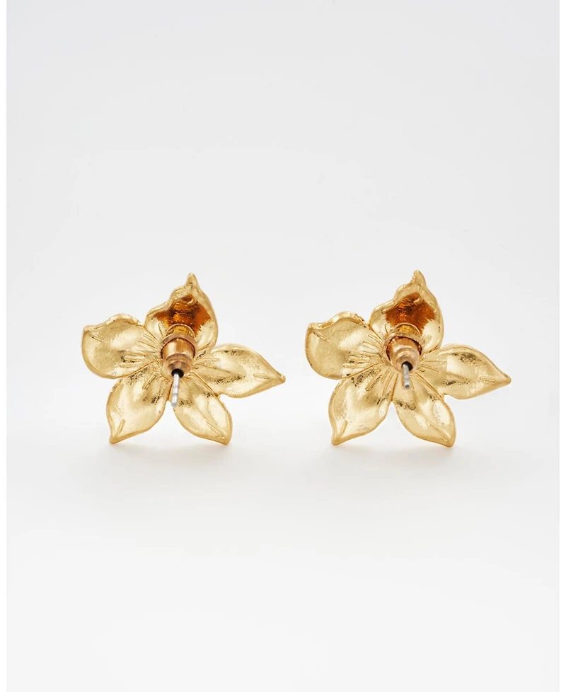 Fable England Gold Jasmine and Pearl Oversized Stud Earrings
